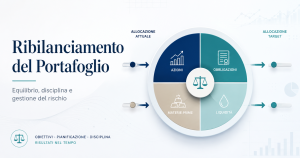 Ribilanciamento del portafoglio con asset allocation tra azioni, obbligazioni, liquidità e materie prime