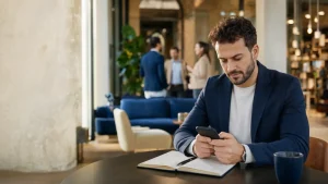 Professionista prepara un messaggio di follow-up dopo un incontro di networking